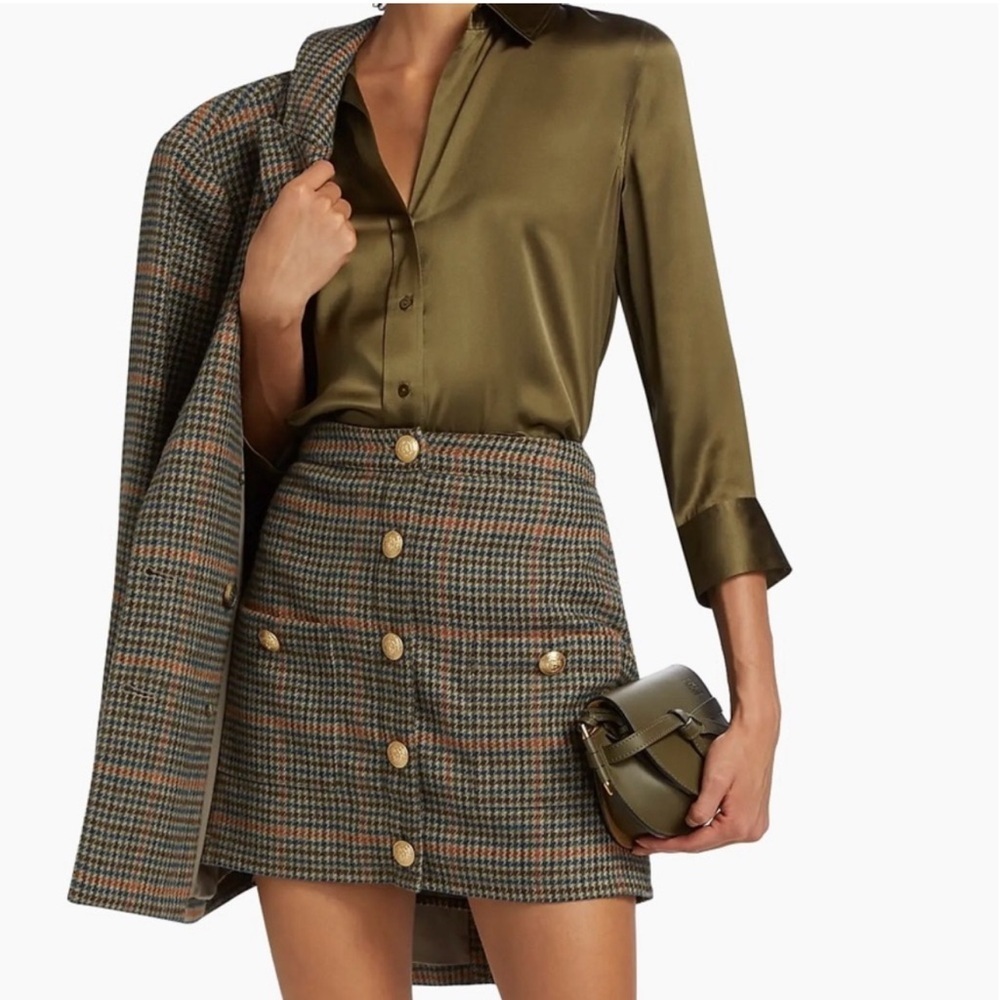 L'AGENCE Zander Button Mini Skirt in Tan And Teal NWT - Picture 16 of 16